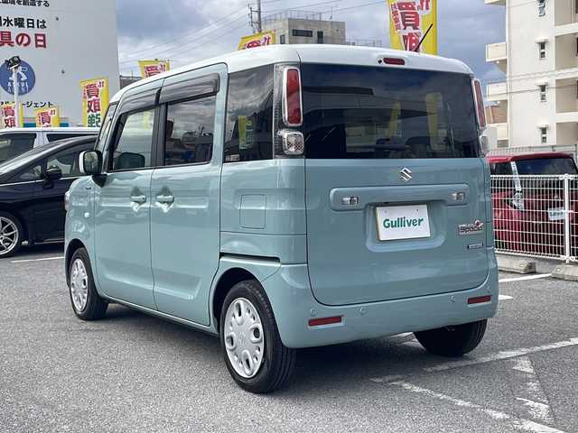 スズキ スペーシア HYBRID X 沖縄県 2023(令5)年 1.3万km オフブルーメタリック/ホワイト2トーン ディスプレイオーディオ　/CD/DVD/BT/フルセグTV　/全方位カメラ　/両側パワースライドドア　/シートヒーター/ステアリングスイッチ/アイドリングストップ/USB入力端子/スマートキー/ビルトインＥＴＣ
