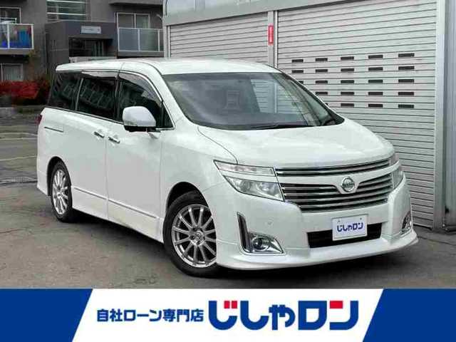 日産 エルグランド 250ハイウェイスター 道央・札幌 2013(平25)年 10.9万km ブリリアントホワイトパール (株)IDOMが運営する【じしゃロン札幌豊平店】の自社ローン専用車両になりますこちらは現金またはオートローンご利用時の価格です。自社ローンご希望の方は別途その旨お申付け下さい/プッシュスタート/ハーフレザーシート/純正ナビ・TV/全周囲モニター/パワースライドドア/社外フリップダウンモニター/ETC