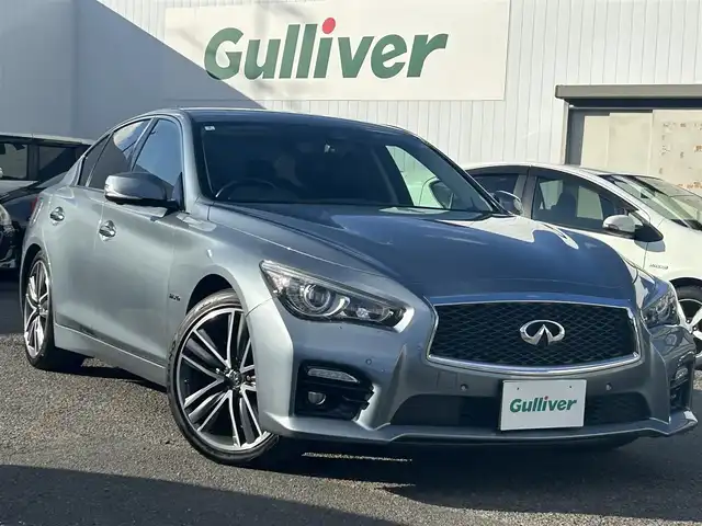 日産 スカイライン ハイブリッド 350GT Type SP 福島県 2014(平26)年 11.4万km ハガネブルーM 純正メモリナビ(AM、FM、フルセグTV、BT、USB）/黒レザーシート/前席シートヒーター/ステアリングスイッチ/クルーズコントロール/パドルシフト/走行支援/シートメモリD席/前席パワーシート/前後コーナーセンサー/電動リアゲート/レーンキープアシスト/純正フロアマット/ドアバイザー/LEDヘッドライト/ETC