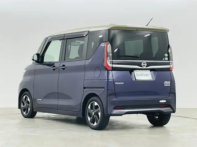 日産 ルークス ハイウェイスター X 福島県 2020(令2)年 3万km パープルⅡ エマージェンシーブレーキ /・車線逸脱警報/・先行車発進告知/・標識認識機能/・クリアランスソナー/純正SDナビゲーション /【AM/FM/DVD/CD/Bluetooth/フルセグ】/型番:MM320D-L/アラウンドビューモニター /ETC　/左側パワースライドドア　/ドライブレコーダー　/ハンズフリースライドドア　/プッシュスタート　/・スマートキー　/LEDライト/・オートライト/・フォグライト/・レベライザー/革巻きステアリング/・ステアリングスイッチ/フロアマット/・ドアバイザー