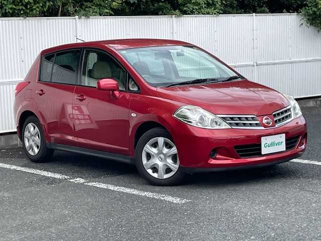 日産 ティーダ 15M SV +プラズマ 茨城県 2012(平24)年 3.4万km ルミナスレッド 車外カメラ（バック）/TV（ワンセグ）/ナビ/ETC/ドライブレコーダー/ABS/盗難防止」装置