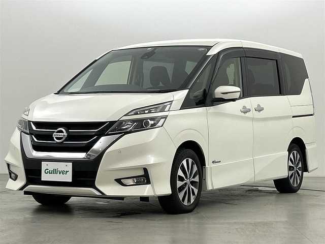日産 セレナ ハイウェイスター G 福岡県 2018(平30)年 9.5万km ブリリアントホワイトパール 後席モニター　/純正９型ナビ（フルセグＴＶ）　/全方位カメラ　/ＥＴＣ　/クルーズコントロール　/コーナーセンサー　/エマージェンシーブレーキ　/レーンキープ　/パーキングアシスト　/両側電動スライドドア　/ＬＥＤライト