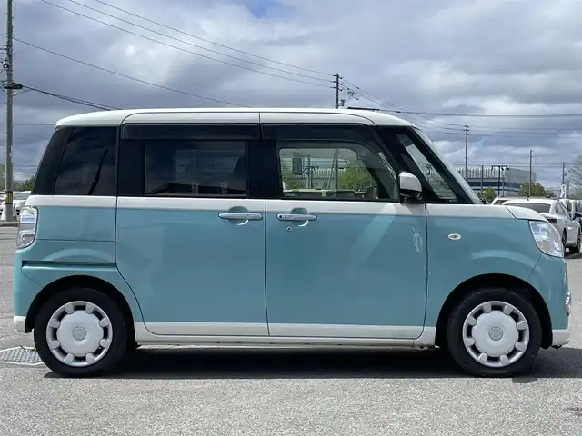 ダイハツ ムーヴ キャンバス X 道央・札幌 2016(平28)年 12.3万km パールホワイトⅢ/ファインミントメタリック 2トーン ４WD/社外メモリーナビ/AM/FM/CD/BT/フルセグ/横滑り防止装置/リアコーナーセンサー/アイドリングストップ/両側スライドドア/ステアリングリモコン/プッシュスタート/スマートキー/ハロゲンヘッドライト/オートライト/フォグランプ/ヘッドライトレベライザー/電動格納ミラー/純正フロアマット/ドアバイザー/スペアキー