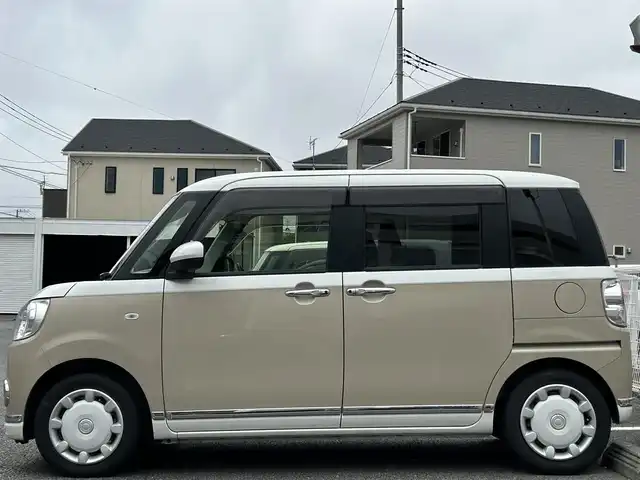 ダイハツ ムーヴ キャンバス G メイクアップ VS SAⅢ 静岡県 2021(令3)年 1.8万km ベージュ ユーザー買取車両/ワンオーナー/純正SDナビ/　【BT/ワンセグテレビ】/全方位モニター/バックカメラ/衝突被害軽減ブレーキ/プッシュスタート/両側パワースライドドア/オートマチックハイビーム/USB入力端子/アイドリングストップシステム/ETC/スペアキー