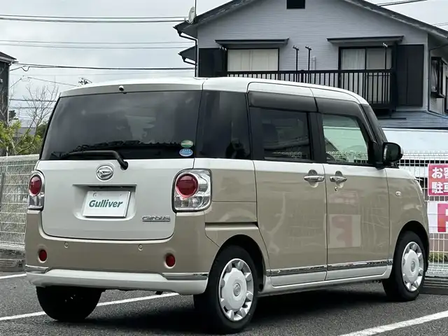 ダイハツ ムーヴ キャンバス G メイクアップ VS SAⅢ 静岡県 2021(令3)年 1.8万km ベージュ ユーザー買取車両/ワンオーナー/純正SDナビ/　【BT/ワンセグテレビ】/全方位モニター/バックカメラ/衝突被害軽減ブレーキ/プッシュスタート/両側パワースライドドア/オートマチックハイビーム/USB入力端子/アイドリングストップシステム/ETC/スペアキー