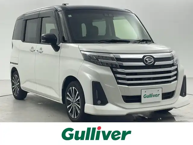ダイハツ トール カスタムG ターボ 福井県 2021(令3)年 0.5万km ブラックマイカメタリック/パールホワイトⅢ 2トーン 純正9インチSDナビ/-Bluetooth/-CD/-DVD/-USB/-フルセグTV/両側パワースライドドア/全方位カメラ/バックカメラ/ETC/前方ドライブレコーダー/USB充電口/純正フロアマット/純正14インチアルミホイール/ステアリングスイッチ/アイドリングストップ/プッシュスタート/スマートキー/パーキングアシスト/衝突被害軽減システム/盗難防止装置