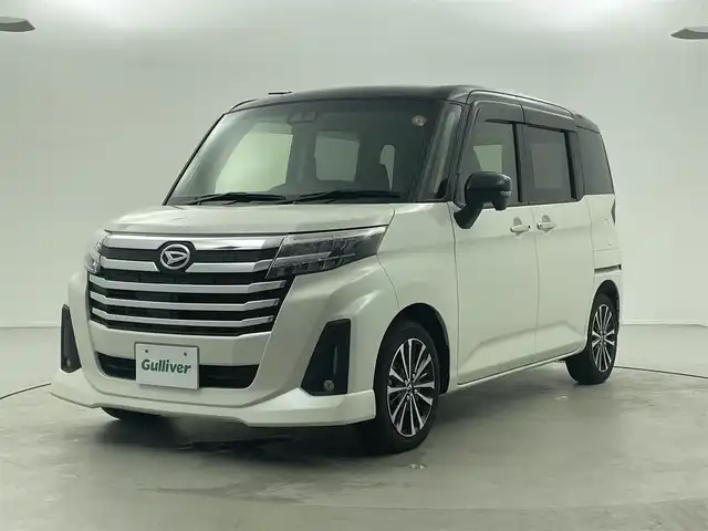 ダイハツ トール カスタムG ターボ 福井県 2021(令3)年 0.5万km ブラックマイカメタリック/パールホワイトⅢ 2トーン 純正9インチSDナビ/-Bluetooth/-CD/-DVD/-USB/-フルセグTV/両側パワースライドドア/全方位カメラ/バックカメラ/ETC/前方ドライブレコーダー/USB充電口/純正フロアマット/純正14インチアルミホイール/ステアリングスイッチ/アイドリングストップ/プッシュスタート/スマートキー/パーキングアシスト/衝突被害軽減システム/盗難防止装置