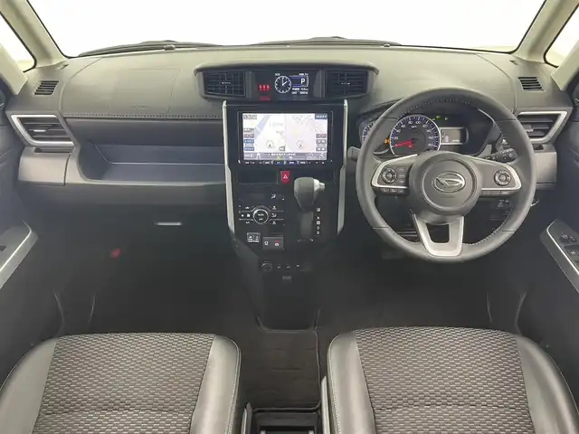 ダイハツ トール カスタムG ターボ 福井県 2021(令3)年 0.5万km ブラックマイカメタリック/パールホワイトⅢ 2トーン 純正9インチSDナビ/-Bluetooth/-CD/-DVD/-USB/-フルセグTV/両側パワースライドドア/全方位カメラ/バックカメラ/ETC/前方ドライブレコーダー/USB充電口/純正フロアマット/純正14インチアルミホイール/ステアリングスイッチ/アイドリングストップ/プッシュスタート/スマートキー/パーキングアシスト/衝突被害軽減システム/盗難防止装置