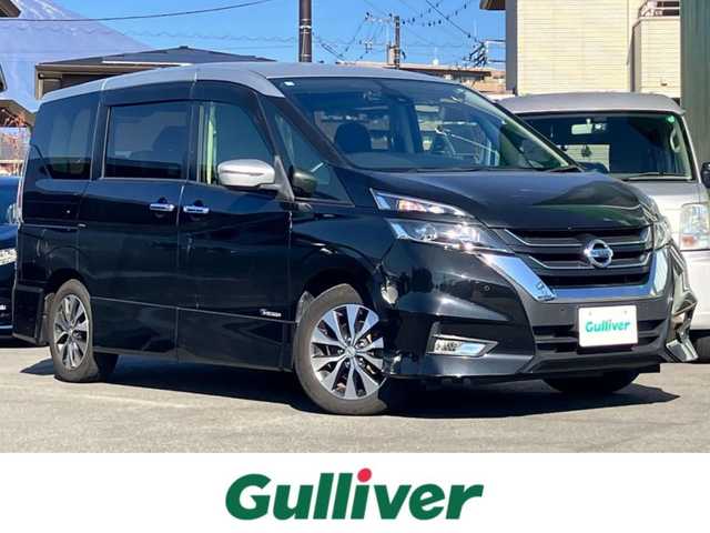日産 セレナ ハイウェイスター G プロパイロットED 静岡県 2017(平29)年 6.3万km ダイヤモンドブラック 2トーン 純正９型ナビ（CD/DVD/BT/フルセグ）/バックカメラ/純正後席モニター/プロパイロット/エンジンスタートボタン/パワーステアリング/パワーウィンドウ/アイドリングストップ/スマートキー/スペアキー1本/Wオートエアコン/レーダークルーズコントロール/USB入力端子/ETC/三列シート/ドライブレコーダー/ウォークスルー/純正フロアマット/布シート/純正フロアマット/両側パワースライドドア/純正アルミホイール/ABS/横滑り防止装置/コーナーセンサー前後/レーンキープアシスト/オートライト/LEDヘッドライト/W+サイドエアバッグ/衝突軽減システム/エンジンチェックランプ点灯