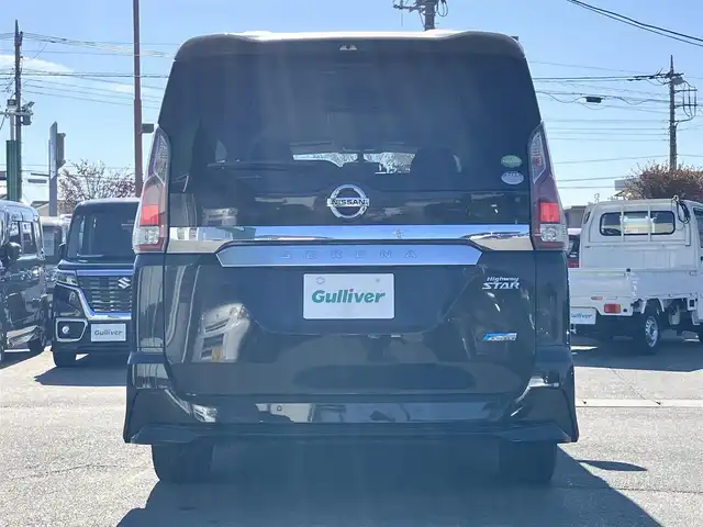 日産 セレナ ハイウェイスター G プロパイロットED 静岡県 2017(平29)年 6.3万km ダイヤモンドブラック 2トーン 純正９型ナビ（CD/DVD/BT/フルセグ）/バックカメラ/純正後席モニター/プロパイロット/エンジンスタートボタン/パワーステアリング/パワーウィンドウ/アイドリングストップ/スマートキー/スペアキー1本/Wオートエアコン/レーダークルーズコントロール/USB入力端子/ETC/三列シート/ドライブレコーダー/ウォークスルー/純正フロアマット/布シート/純正フロアマット/両側パワースライドドア/純正アルミホイール/ABS/横滑り防止装置/コーナーセンサー前後/レーンキープアシスト/オートライト/LEDヘッドライト/W+サイドエアバッグ/衝突軽減システム/エンジンチェックランプ点灯