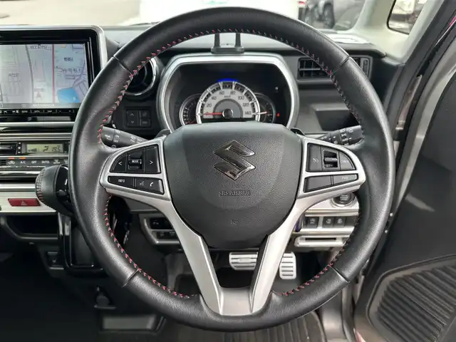 スズキ スペーシア カスタム HYBRID XS ターボ 新潟県 2019(平31)年 9.5万km スチールシルバーM 禁煙車/ディーラーOP8型ナビ/（CD/DVD/BT/フルセグTV/SD/FM/AM）/スズキセーフティサポート/・デュアルセンサーブレーキサポート（衝突被害軽減ブレーキ）/・車線逸脱警報機能/・標識認識機能/・アダプティブクルーズコントロール（ACC）/・オートハイビーム/BLITZ車高調/バック・サイドカメラ/ETC/前後ドライブレコーダー/前席シートヒーター/両側パワースライドドア/クルーズコントロール/ハーフレザーシート/アイドリングストップ/革巻きステアリング/サーキュレーター/LEDヘッドライト/純正ドアバイザー/純正フロアマット/社外15インチAW