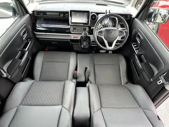 スズキ スペーシア カスタム HYBRID XS ターボ 新潟県 2019(平31)年 9.5万km スチールシルバーM 禁煙車/ディーラーOP8型ナビ/（CD/DVD/BT/フルセグTV/SD/FM/AM）/スズキセーフティサポート/・デュアルセンサーブレーキサポート（衝突被害軽減ブレーキ）/・車線逸脱警報機能/・標識認識機能/・アダプティブクルーズコントロール（ACC）/・オートハイビーム/BLITZ車高調/バック・サイドカメラ/ETC/前後ドライブレコーダー/前席シートヒーター/両側パワースライドドア/クルーズコントロール/ハーフレザーシート/アイドリングストップ/革巻きステアリング/サーキュレーター/LEDヘッドライト/純正ドアバイザー/純正フロアマット/社外15インチAW
