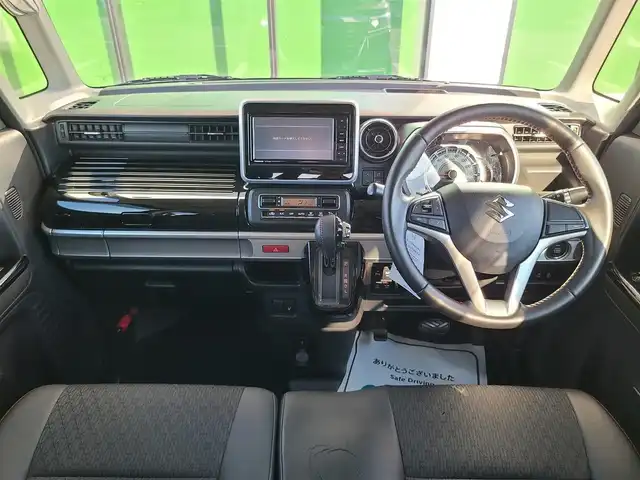 スズキ スペーシア カスタム HYBRID XS 福岡県 2018(平30)年 9.8万km ブレイブカーキパール/ブラック2トーン 純正７インチナビ/Bluetooth/フルセグＴＶ/ＣＤ／ＤＶＤ再生機能有/全周囲カメラ/ステアリングリモコン/ＥＴＣ/両側パワースライドドア/ハーフレザーシート/シートヒーター/ＨＵＤ/純正１５インチアルミホイール/純正フロアマット/レーダーブレーキサポート/コーナーセンサー/サイドバイザー/スペアキー