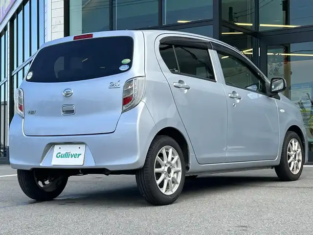 ダイハツ ミラ イース X SA 愛媛県 2013(平25)年 4.6万km ブライトシルバーメタリック 衝突被害軽減装置/アイドリングストップ/ETC/carrozzeriaカーオーディオ/電格ミラー/ヘッドライトレベライザー/ドアバイザー/シガーソケット/ISOFIX/横滑り防止装置/禁煙車/現状サマー(社外AW)(155/65/R14)/AUTOBACS MaxrunEfficia