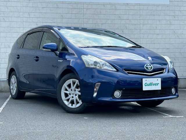 トヨタ プリウス α S 静岡県 2013(平25)年 11.9万km ダークブルーマイカ ワンオーナー/社外メモリナビ/(AM/FM/BT/iPod/DVD)/フルセグTV/ビルトインETC/プッシュスタート/スマートキー/スペアキー×1/純正16インチアルミホイール/純正フロアマット/オートエアコン/LEDヘッドライト/取扱説明書/保証書