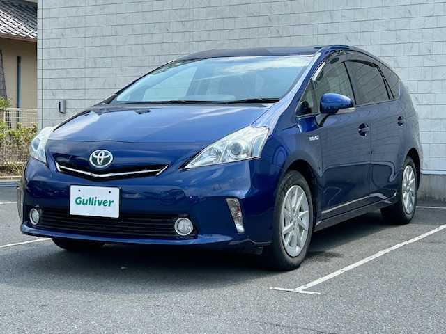 トヨタ プリウス α S 静岡県 2013(平25)年 11.9万km ダークブルーマイカ ワンオーナー/社外メモリナビ/(AM/FM/BT/iPod/DVD)/フルセグTV/ビルトインETC/プッシュスタート/スマートキー/スペアキー×1/純正16インチアルミホイール/純正フロアマット/オートエアコン/LEDヘッドライト/取扱説明書/保証書