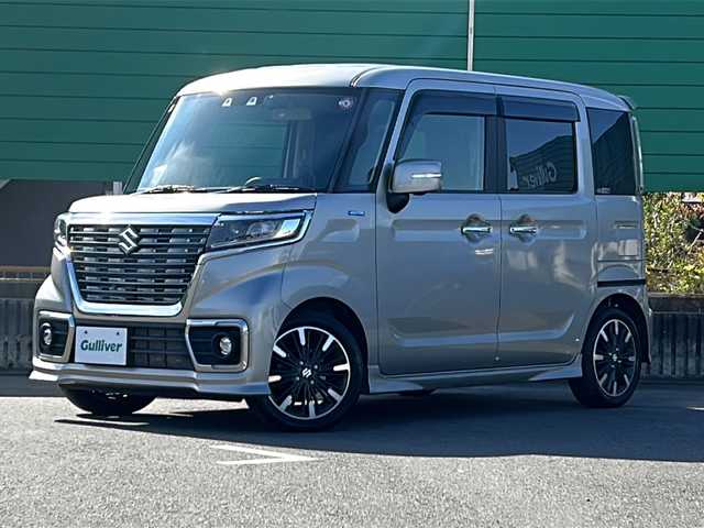 スズキ スペーシア カスタム HYBRID XS 茨城県 2020(令2)年 5.2万km スチールシルバーM 純正9インチSDナビ/エマージェンシーブレーキ/フルセグTV/両側パワースライドドア/シートヒーター/ハーフレザーシート/純正15インチアルミホイール/純正フロアマット/全方位カメラ/バックカメラ/サイドカメラ/LEDヘッドライト/オートライト/スマートキー