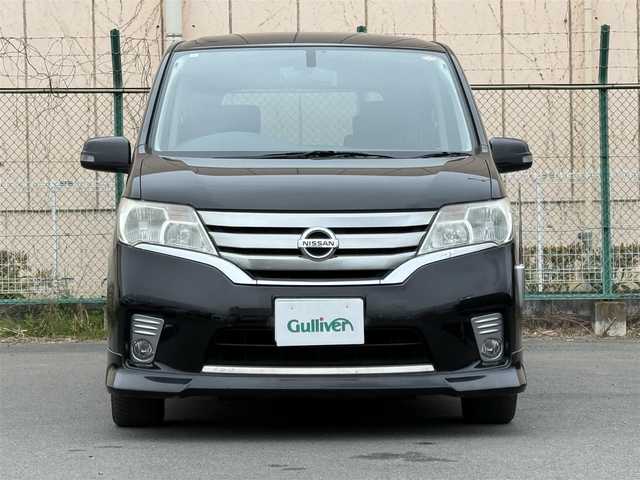 日産 セレナ ハイウェイスター S HV エアロ 大分県 2013(平25)年 8.7万km スーパーブラック 純正ナビ【型式MC312D-W】/　AM/FM/CD/DVD/BT/　USB入力端子/　フルセグ/後席モニター【メーカーALPINE　型式PCX-R3300】/バックモニター/ETC/純正フロアマット/両側パワースライドドア/プッシュスタート/ドアバイザー/ウィンカーミラー/アイドリングストップ/HID