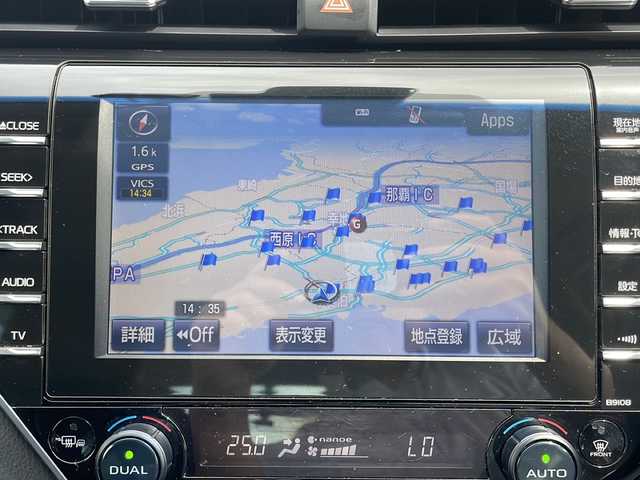 トヨタ カムリ G レザーパッケージ 沖縄県 2017(平29)年 14.4万km グラファイトM 純正ナビ・TV・Bluetooth・CD・DVD/バックカメラ/ドライブレコーダー/シートヒーター/衝突軽減システム/オートライト/オートホールド/クリアランスソナー/クルーズコントロール/革巻きステアリング/ステアリングスイッチ/LEDヘッドライト/パワーシート