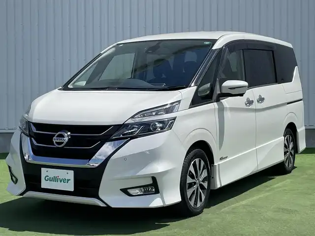 日産 セレナ ハイウェイスター Vセレクション 香川県 2017(平29)年 6.9万km ブリリアントホワイトパール 登録時走行距離：68966Kｍ/エマージェンシーブレーキ/純正9インチナビ/・ＣＤ／ＤＶＤ／ＢＴ／ＤＴＶ/フリップダウンモニター/アラウンドビューモニター/革巻きステアリング/ステアリングリモコン/クルーズコントロール/両側パワースライドドア/インテリジェントオートスライド/LEDヘッドライト/フォグライト/ドライブレコーダー/ETC/純正16インチアルミホイール/スマートキー/プッシュスタート/Bluetooth/電動格納ウィンカーミラー/禁煙車/ISOFIX/バイザー