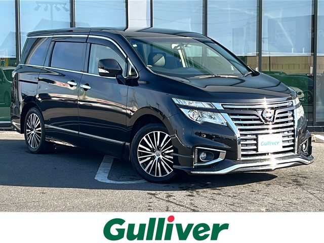 日産 エルグランド 250ハイウェイスターS 岐阜県 2018(平30)年 7.4万km ファントムブラック 登録時走行距離73164km/純正９型ナビ（MM517D-L）/純正後席用モニター/フルセグテレビ/バックカメラ/Blue tooth・CD・DVD・AUX/ワンオーナー/両側パワースライドドア/コーナーセンサー前後/ドライブレコーダー前方/キセノンヘッドライト/オートライト/ウィンカーミラー/横滑り防止装置/ハーフレザーシート/3列シート/純正フロアマット/ビルトインETC/純正18アルミホイール/プッシュスタート/スマートキー/保証書/取扱説明書/記録簿