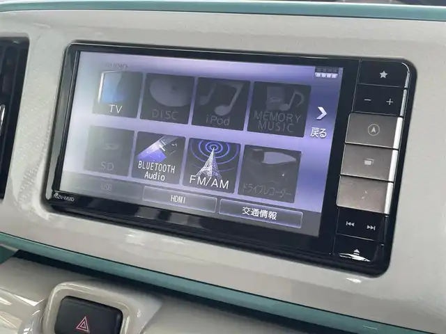ダイハツ ムーヴ キャンバス G メイクアップ SA Ⅲ 茨城県 2018(平30)年 4.2万km パールホワイトⅢ/ファインミントメタリック 2トーン 純正ナビ/【TV・CD・DVD・iPod・SD・BT・ラジオ・USB・HDMI】/ETC/全方位カメラ/前方ドラレコ/後方コーナーセンサー/両側パワスラ/アイドリングストップ/オートライト/オートハイビーム/Fフォグ/LEDライト/純正フロアマット/純正ホイールカバー