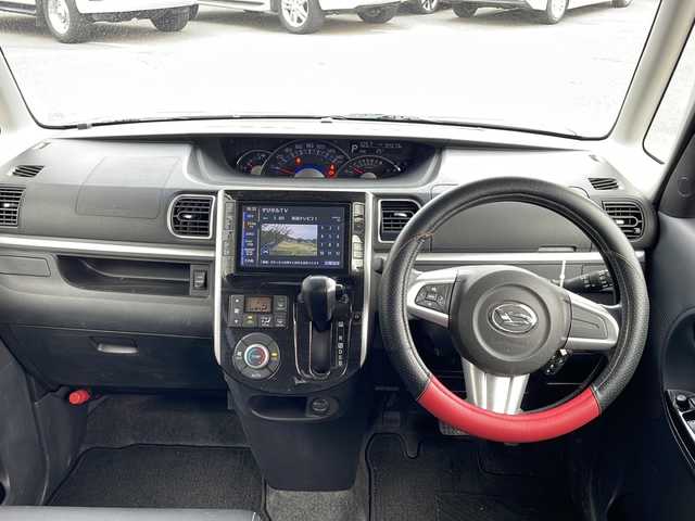 ダイハツ タント カスタム RS SA 新潟県 2015(平27)年 9.5万km タングステングレーM 4WD/純正メモリナビ/（BT/FM/AM）/バックカメラ/ハーフレザーシート/両側パワースライドドア/純正アルミホイール/ドアバイザー/冬タイヤ積載/ETC
