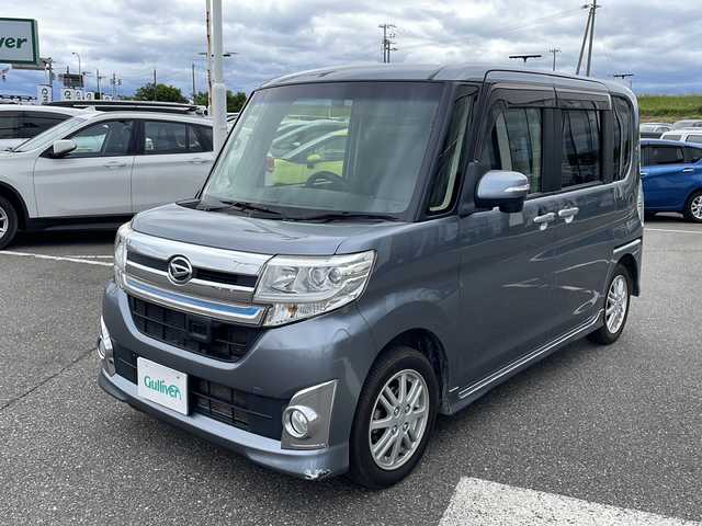 ダイハツ タント カスタム RS SA 新潟県 2015(平27)年 9.5万km タングステングレーM 4WD/純正メモリナビ/（BT/FM/AM）/バックカメラ/ハーフレザーシート/両側パワースライドドア/純正アルミホイール/ドアバイザー/冬タイヤ積載/ETC