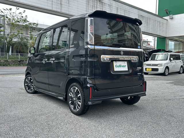 スズキ スペーシア カスタム HYBRID XS 沖縄県 2020(令2)年 2.6万km ブルーイッシュブラックパール3 社外ナビ　/　（ＡＭ／ＦＭ／ＢＴ）　/バックモニター　/両側パワスラ　/デュアルカメラブレーキサポート　/レーダークルーズコントロール/レーンキープ　/ハーフレザー　/シートヒーター　/オートライト　/LEDヘッドライト/サーキュレーター/ＥＴＣ　/純正１５ＡＷ　/フロアマット/スマートキー