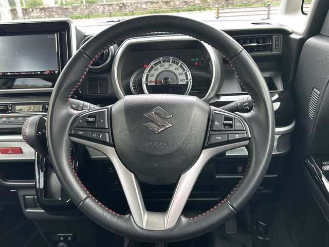 スズキ スペーシア カスタム HYBRID XS 沖縄県 2020(令2)年 2.6万km ブルーイッシュブラックパール3 社外ナビ　/　（ＡＭ／ＦＭ／ＢＴ）　/バックモニター　/両側パワスラ　/デュアルカメラブレーキサポート　/レーダークルーズコントロール/レーンキープ　/ハーフレザー　/シートヒーター　/オートライト　/LEDヘッドライト/サーキュレーター/ＥＴＣ　/純正１５ＡＷ　/フロアマット/スマートキー