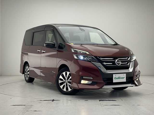 日産 セレナ ハイウェイスター G プロパイロットED 沖縄県 2016(平28)年 8.3万km マルーンレッド 2トーン 純正9インチナビ（MM516D-L）/(フルセグＴＶ　ＤＶＤ　バックカメラ　ＢＴ接続)/純正フリップダウンモニター　/プロパイロット　/オートホールド　/ＥＴＣ　/両側パワースライドドア　/前後コーナーセンサー　/プッシュスタート　/スペアキー