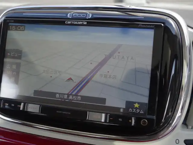 フィアット ５００ ツインエア ラウンジ 香川県 2016(平28)年 6.1万km ロッソ・オフィチーナ 社外ナビ（AVIC-RZ99)/地デジ/ETC/HIDヘッドライト/フロントフォグ/ガラスルーフ/Rコーナーセンサー/革巻きステアリング