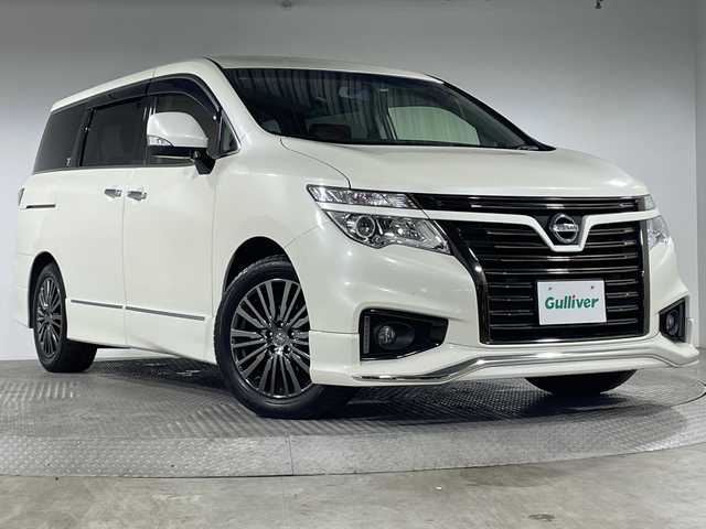 日産 エルグランド 250HWS Sジェットブラック アーバンクロム 神奈川県 2018(平30)年 7.5万km ブリリアントホワイトパール 純正9型ナビ【MM517D-L】/・BT/フルセグTV/CD/DVD/SD/BD/バックカメラ/純正フリップダウンモニター/専用レザーシート/パワーシート(D/N)/シートヒーター(D/N)/両側電動スライドドア/パワーバックドア/MTモード/ウッドコンビステアリング/ステアリングスイッチ/クルーズコントロール/Autoライト/インテリジェントキー/スペアキー/プッシュスタートボタン/LEDヘッドライト/フォグランプ/2列目サンシェード/電話格納ミラー/ウィンカーミラー/純正フロアマット/純正18インチアルミホイール/純正ドアバイザー