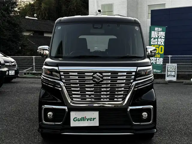 スズキ スペーシア カスタム HYBRID XS ターボ 熊本県 2018(平30)年 7.9万km ブルーイッシュブラックパール3 純正メモリナビ（CN-RZ83）/【フルセグTV/Bluetooth/CD/DVD】/バックカメラ/両側パワースライドドア/衝突軽減ブレーキ/車線逸脱/クルーズコントロール/ヘッドアップディスプレイ/クリアナンスソナー/横滑り防止/ハーフレザーシート/シートヒーター/ドライブレコーダー/アイドリングストップ/純正フロアマット/プッシュスタート/スマートキー