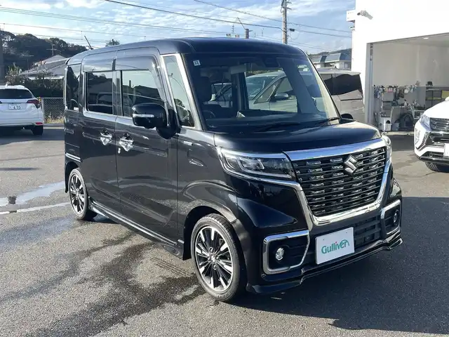 スズキ スペーシア カスタム HYBRID XS 宮崎県 2018(平30)年 5万km 黒 純正アルミ/衝突軽減ブレーキ/シートヒーター/電動格納ミラー/純正ナビ（CN-RZ846)/全方位カメラ/オートライド