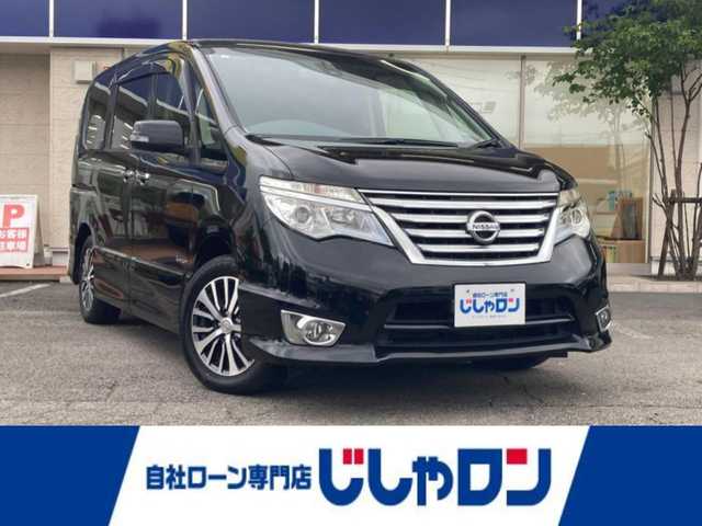 日産 セレナ HWS S HV Vセレ +Sefty 静岡県 2015(平27)年 9.5万km ダイヤモンドブラック (株)IDOMが運営する【じしゃロン焼津店】の自社ローン専用車両になります。こちらは現金またはオートローンご利用時の価格です。自社ローンご希望の方は別途その旨お申付け下さい/【じしゃロン個店占有の為　落札禁止】/純正8インチSDナビ（MM514D-L）/FM/AM/CD/DVD/地デジ/USB/SD/Bluetooth/エマージェンシーブレーキ/横滑り防止装置/レーンキープアシスト/クルーズコントロール/バックカメラ/ETC/両側パワースライドドア/LEDヘッドライト/オートライト/フォグランプ/ドアバイザー/純正アルミホイール/８人乗り/WAC/プッシュスタート/スマートキー/スペアキー１本/取説/保証書