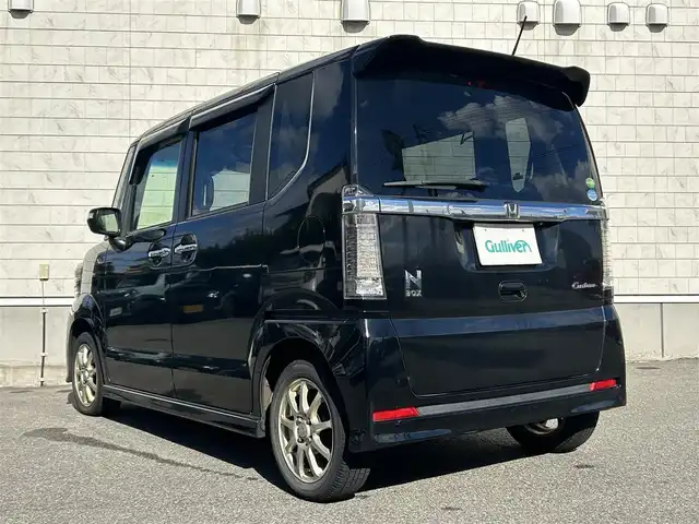 ホンダ Ｎ ＢＯＸ カスタム G Lパッケージ 山形県 2015(平27)年 13.7万km スマートブラック 社外SDナビ/フルセグTV/Bluetooth/DVD再生/横滑り防止装置/盗難防止装置/片側パワースライドドア/ベンチシート/純正フロアマット/社外AW/スマートキー