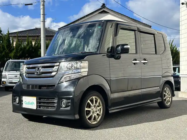 ホンダ Ｎ ＢＯＸ カスタム G Lパッケージ 山形県 2015(平27)年 13.7万km スマートブラック 社外SDナビ/フルセグTV/Bluetooth/DVD再生/横滑り防止装置/盗難防止装置/片側パワースライドドア/ベンチシート/純正フロアマット/社外AW/スマートキー
