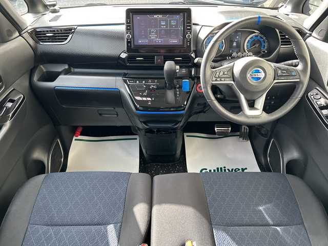 日産 ルークス HWS Gターボ プロパイロットED 神奈川県 2021(令3)年 1.6万km アトランティックブルー ワンオーナー/純正ディーラーナビ/(CD/DVD/SD/USB/AUX/BT/ワンセグTV)/全方位カメラ/柿本マフラー/IMPULブルーサイドミラー/プロパイロット/社外エアロ/両側パワースライドドア/ハンズフリーパワースライドドア/エマージェンシーブレーキ/車線逸脱警告/クリアランスソナー/レーダークルーズコントロール/ETC/前後ドライブレコーダー/デジタルインナーミラー/2列目サンシェード/純正フロアマット/ISOFIX/スペアキー×1/保証書/取扱説明書