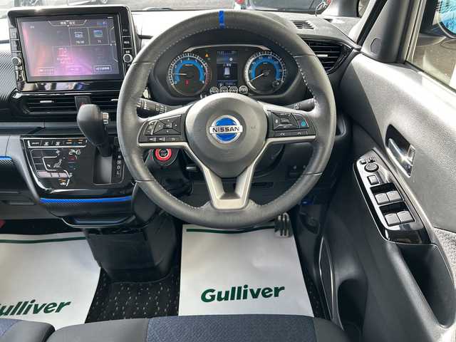 日産 ルークス HWS Gターボ プロパイロットED 神奈川県 2021(令3)年 1.6万km アトランティックブルー ワンオーナー/純正ディーラーナビ/(CD/DVD/SD/USB/AUX/BT/ワンセグTV)/全方位カメラ/柿本マフラー/IMPULブルーサイドミラー/プロパイロット/社外エアロ/両側パワースライドドア/ハンズフリーパワースライドドア/エマージェンシーブレーキ/車線逸脱警告/クリアランスソナー/レーダークルーズコントロール/ETC/前後ドライブレコーダー/デジタルインナーミラー/2列目サンシェード/純正フロアマット/ISOFIX/スペアキー×1/保証書/取扱説明書