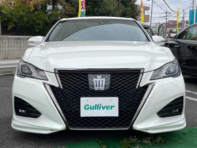 トヨタ クラウン ハイブリッド アスリートSJ-フロンティアLTD 福岡県 2018(平30)年 7.7万km ホワイトパールクリスタルシャイン サンルーフ/モデリスタエアロ/モデリスタマフラー/トヨタセーフティーセンス/・プリクラッシュセーフティ/・レーダークルーズコントロール/・レーントレーシングアシスト/・オートマチックハイビーム/・レーンディパーチャーアラート/純正メモリナビ/DTV/　CD/DVD/BT/BD/AUX/SD/USB/ハーフレザーシート/前席パワーシート/前席シートヒーター/バックカメラ/クリアランスソナー/純正ドライブレコーダー/プッシュスタート/ドアバイザー/スペアタイヤ/純正ビルトイン2.0ETC/ユピテルレーダー探知機/【SCX-R203】