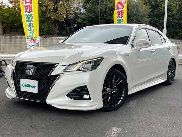 トヨタ クラウン ハイブリッド アスリートSJ-フロンティアLTD 福岡県 2018(平30)年 7.7万km ホワイトパールクリスタルシャイン サンルーフ/モデリスタエアロ/モデリスタマフラー/トヨタセーフティーセンス/・プリクラッシュセーフティ/・レーダークルーズコントロール/・レーントレーシングアシスト/・オートマチックハイビーム/・レーンディパーチャーアラート/純正メモリナビ/DTV/　CD/DVD/BT/BD/AUX/SD/USB/ハーフレザーシート/前席パワーシート/前席シートヒーター/バックカメラ/クリアランスソナー/純正ドライブレコーダー/プッシュスタート/ドアバイザー/スペアタイヤ/純正ビルトイン2.0ETC/ユピテルレーダー探知機/【SCX-R203】