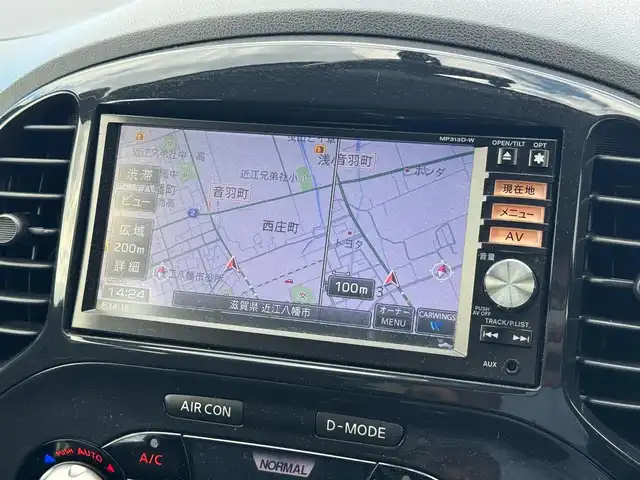日産 ジューク 15RX タイプV 滋賀県 2013(平25)年 8.8万km ガンＭ 純正フルセグナビ/　フルセグ Bluetooth CD DVD SD AM FM/バックカメラ/ビルトインETC/スマートキー×2/プッシュスタート/取扱説明書/保証書/電動格納ミラー/パワーステアリング/パワーウィンドウ/