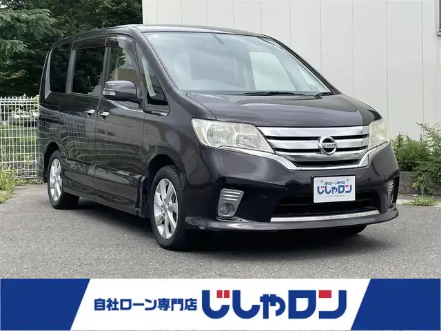 日産 セレナ ハイウェイスター 福島県 2011(平23)年 12万km オーロラモーヴ (株)IDOMが運営する【じしゃロン福島店】の自社ローン専用車両になります。こちらは現金またはオートローンご利用時の価格です。自社ローンご希望の方は別途その旨お申付け下さい/純正ナビ/フルセグTV/フリップダウンモニター/両パワスラ/サンシェード/革巻ステ/ドアバイザー/ETC