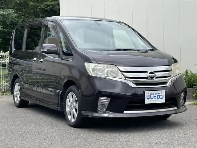 日産 セレナ ハイウェイスター 福島県 2011(平23)年 12万km オーロラモーヴ (株)IDOMが運営する【じしゃロン福島店】の自社ローン専用車両になります。こちらは現金またはオートローンご利用時の価格です。自社ローンご希望の方は別途その旨お申付け下さい/純正ナビ/フルセグTV/フリップダウンモニター/両パワスラ/サンシェード/革巻ステ/ドアバイザー/ETC