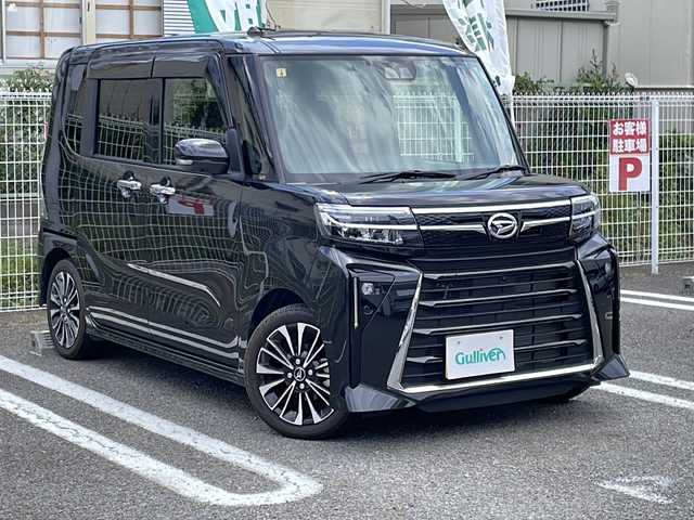 ダイハツ タント カスタム RS 兵庫県 2023(令5)年 2.1万km ブラックマイカメタリック ターボ/純正ナビ/CD/DVD/フルセグTV/Bluetooth/全方位カメラ/純正ドライブレコーダー/スマートアシスト/両側パワースライドドア/LEDヘッドランプ/オートライト/ブラック合皮ハーフレザーシート/運転席/樹種席シートヒーター/格納式シートバックテーブル(運転席/助手席)/スマートキー/エンジンプッシュスタート