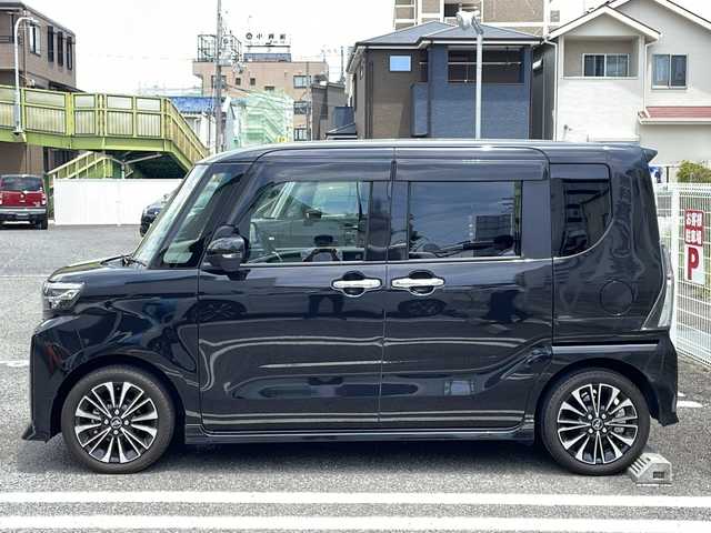 ダイハツ タント カスタム RS 兵庫県 2023(令5)年 2.1万km ブラックマイカメタリック ターボ/純正ナビ/CD/DVD/フルセグTV/Bluetooth/全方位カメラ/純正ドライブレコーダー/スマートアシスト/両側パワースライドドア/LEDヘッドランプ/オートライト/ブラック合皮ハーフレザーシート/運転席/樹種席シートヒーター/格納式シートバックテーブル(運転席/助手席)/スマートキー/エンジンプッシュスタート
