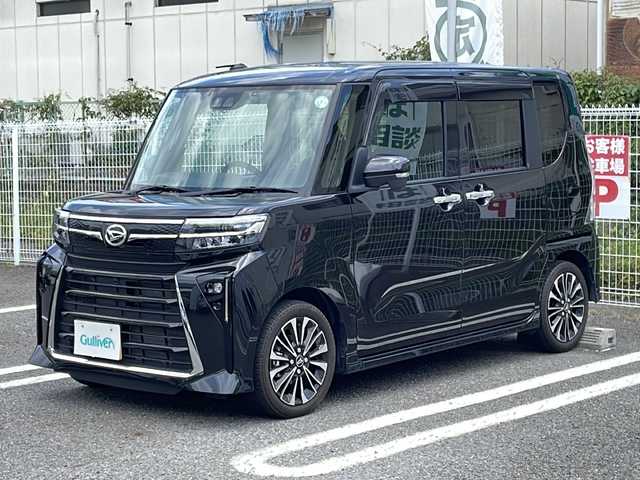ダイハツ タント カスタム RS 兵庫県 2023(令5)年 2.1万km ブラックマイカメタリック ターボ/純正ナビ/CD/DVD/フルセグTV/Bluetooth/全方位カメラ/純正ドライブレコーダー/スマートアシスト/両側パワースライドドア/LEDヘッドランプ/オートライト/ブラック合皮ハーフレザーシート/運転席/樹種席シートヒーター/格納式シートバックテーブル(運転席/助手席)/スマートキー/エンジンプッシュスタート