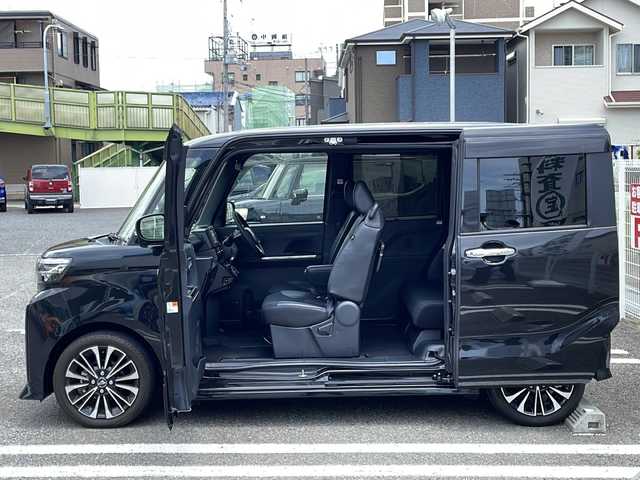 ダイハツ タント カスタム RS 兵庫県 2023(令5)年 2.1万km ブラックマイカメタリック ターボ/純正ナビ/CD/DVD/フルセグTV/Bluetooth/全方位カメラ/純正ドライブレコーダー/スマートアシスト/両側パワースライドドア/LEDヘッドランプ/オートライト/ブラック合皮ハーフレザーシート/運転席/樹種席シートヒーター/格納式シートバックテーブル(運転席/助手席)/スマートキー/エンジンプッシュスタート