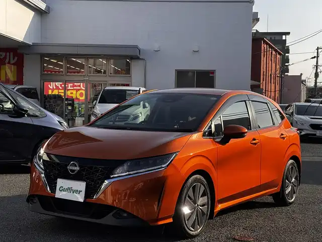 日産 ノート X 熊本県 2021(令3)年 5.3万km プレミアムコロナオレンジ 純正ナビ/【フルセグTV/Bluetooth/CD】/バックカメラ/エマージェンシブレーキ/車線逸脱警報/駐車支援/コーナーセンサー/オートハイビーム/オートLEDライト/フォグライト/ブレーキホールド/ETC/純正ドライブレコーダー/純正ドアバイザー/スマートキー